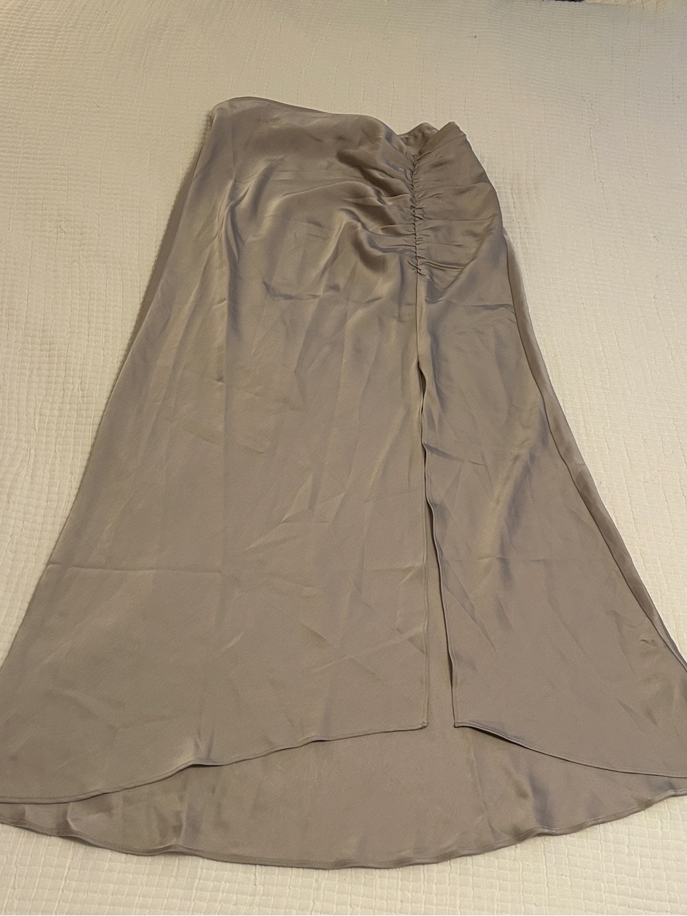 Jason Wu Taupe Ruched High-Low Split Seam Satin Skirt